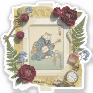 Elegante Ukiyoe-Collage-Kunst – Vintage-JP-Schönhe Aufkleber