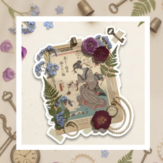 Elegante Ukiyoe-Collage-Kunst – Vintage JP Schönhe Aufkleber