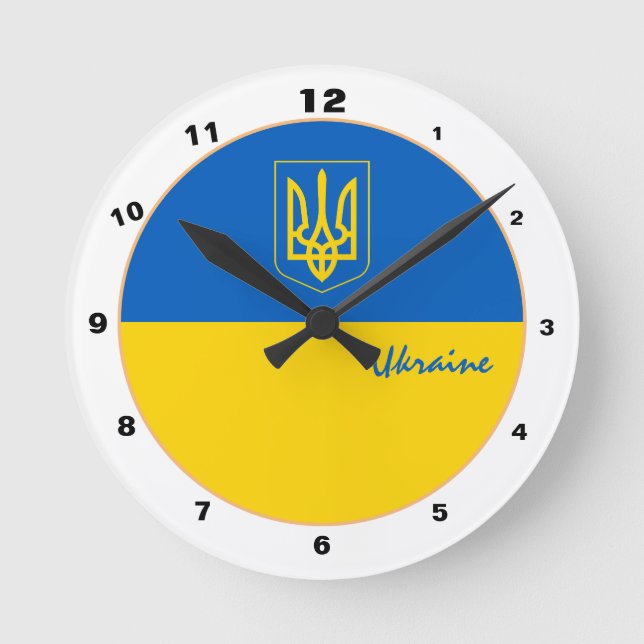 Elegante ukrainische Flagge, trendige ukrainische  Runde Wanduhr (Vorderseite)