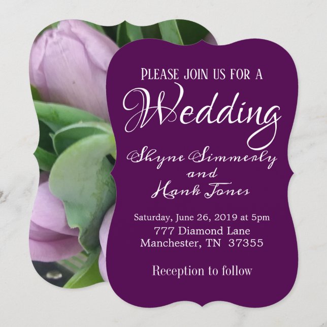 Elegante Ultra Violet Lila Blumenhochzeit Einladung (Vorne/Hinten)
