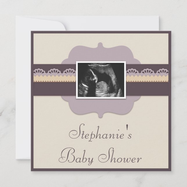 Elegante Ultrasound Foto Neutrale Babydusche Einladung (Vorderseite)