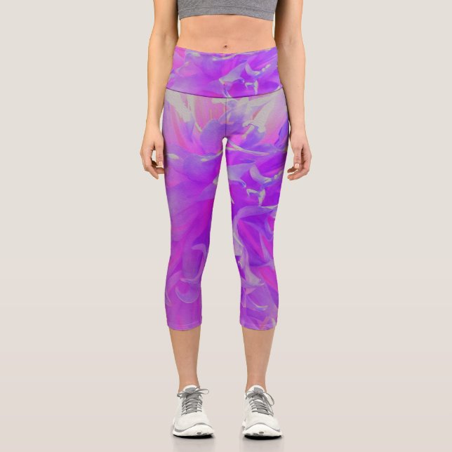 Elegante ultraviolette Dekorative Dahlia-Blume Capri Leggings (Vorderseite)