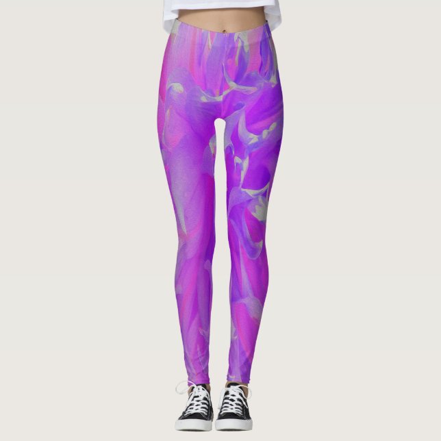 Elegante ultraviolette Dekorative Dahlia-Blume Leggings (Vorderseite)