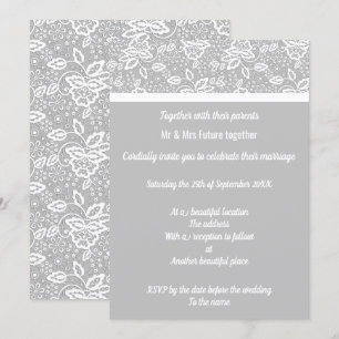 Elegante und einfache, graue, weiße Hochzeit Einladung