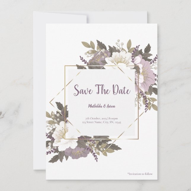 Elegante und einfache Lilac-Blume-Save the Date-Ka Einladung (Vorderseite)
