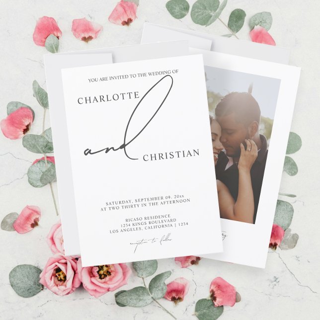Elegante und einfache Minimalistische Script-Hochz Einladung (Elegant and Simple Minimalist Script Wedding Invitations from Ricaso. Add your own photo and text)