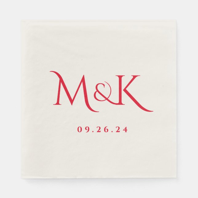 Elegante und einfache Red Wedding Monogram Serviette (Vorderseite)