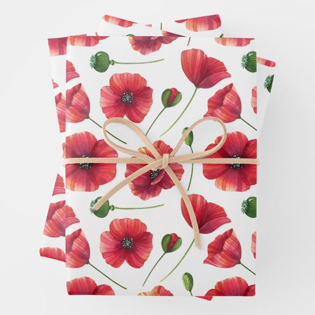 Elegante und farbenfrohe Rote Mohnblume-Blume Geschenkpapier Set (Beispiel)