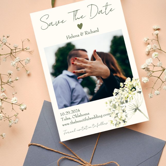 Elegante und grüne Blumenhochzeit Save The Date (Von Creator hochgeladen)