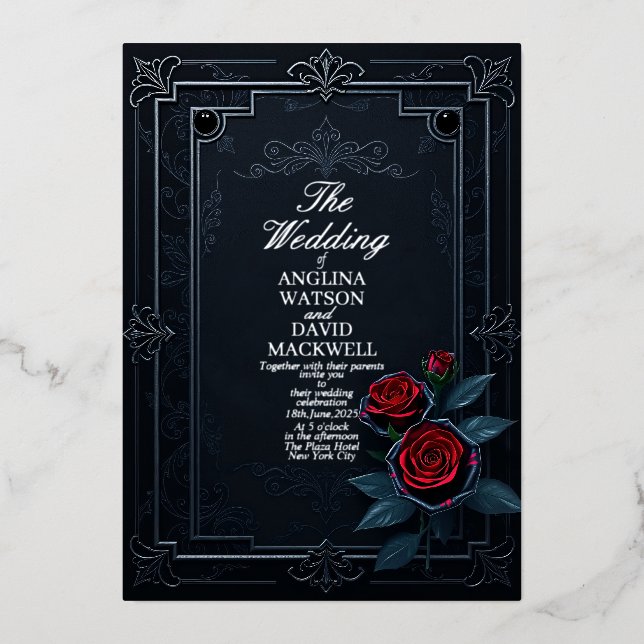 Elegante und klassische Black Wedding Einladung (Vorderseite)
