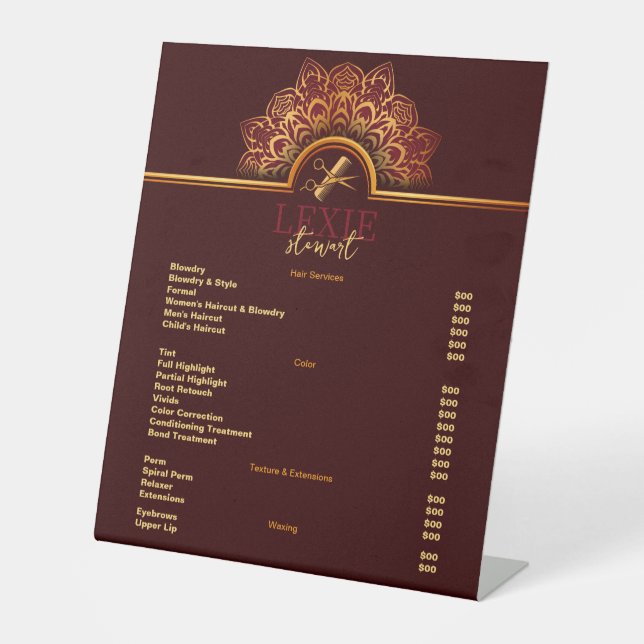 Elegante und klassische Friseur - Preisliste Sockelschild (Vorderseite)