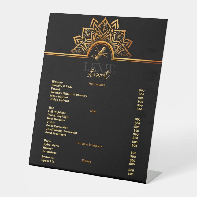 Elegante und klassische Friseur - Preisliste Sockelschild (Vorderseite)