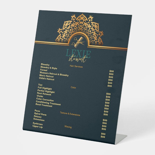 Elegante und klassische Friseur - Preisliste Sockelschild (Vorderseite)