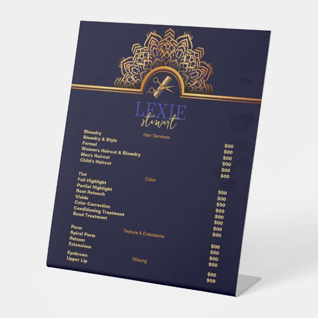 Elegante und klassische Friseur - Preisliste Sockelschild (Vorderseite)