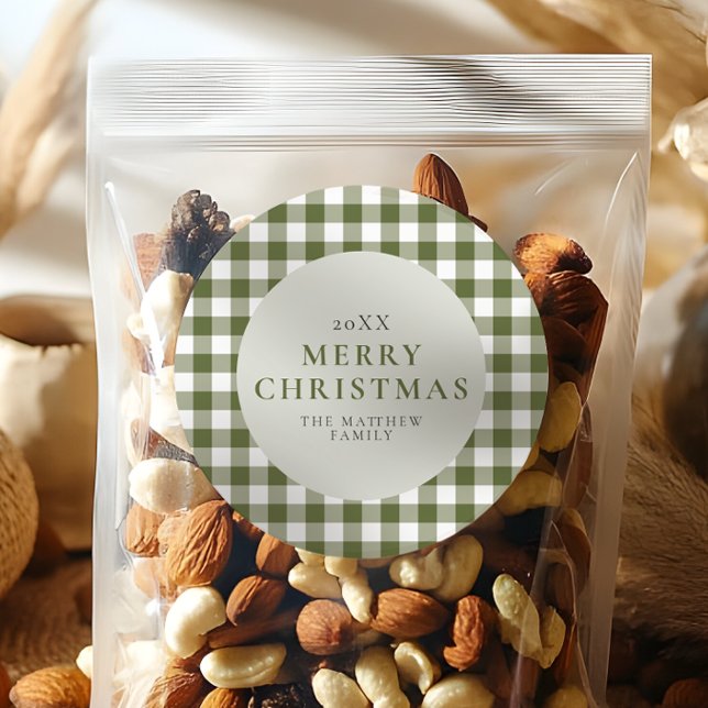 Elegante und klassische grüne Gingham Weihnachten Runder Aufkleber (Von Creator hochgeladen)