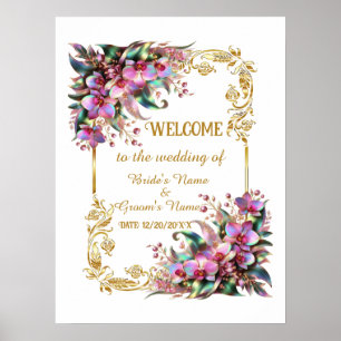 Elegante und lebendige Orchid-Blume Hochzeit Willk Poster