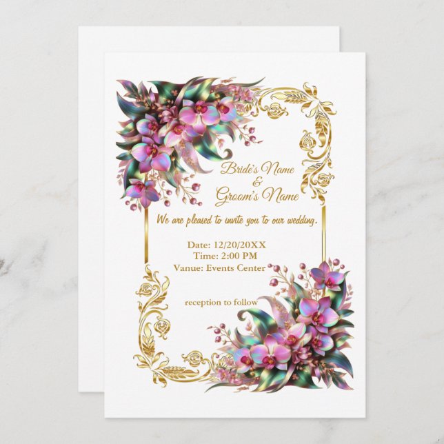 Elegante und lebendige Orchideenblumen Hochzeiten Einladung (Vorne/Hinten)