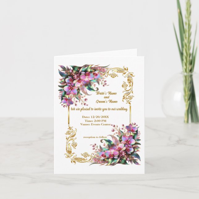 Elegante und lebendige Orchideenblumen Hochzeiten Einladung (Vorderseite)