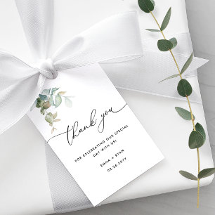 Elegante und minimale Eukalyptus Grüne Hochzeit Geschenkanhänger
