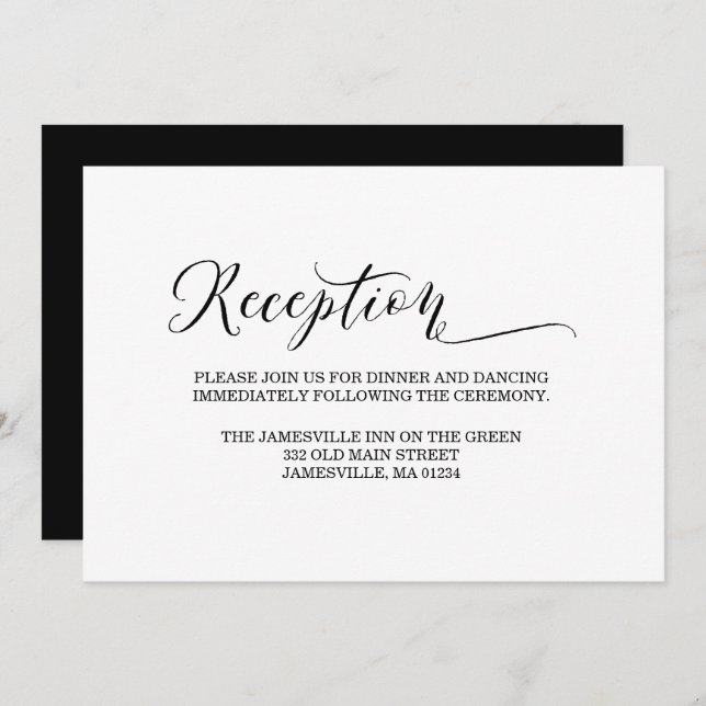Elegante und Minimalistische Schwarz/Weiß-Empfang- Einladung (Vorne/Hinten)