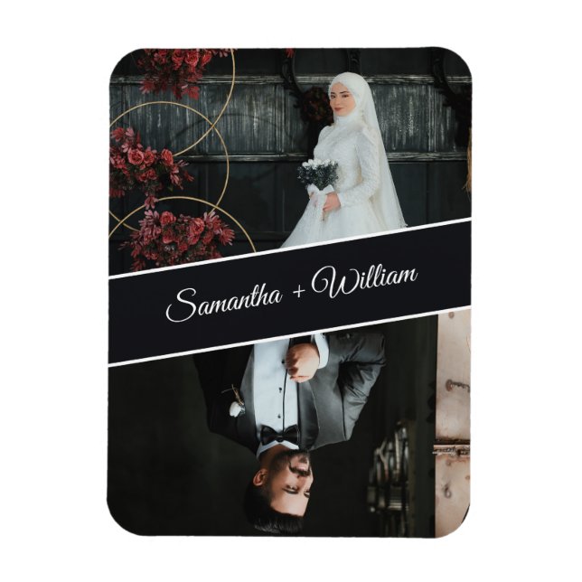 Elegante und moderne 2-Foto Hochzeit Magnet (Vertikal)