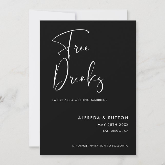 Elegante und moderne Black Free Drinks Save The Date (Vorderseite)