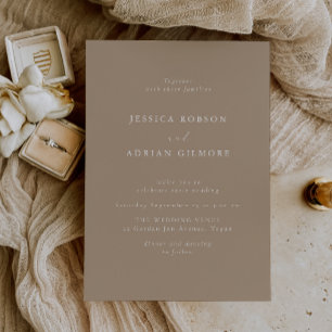 Elegante und moderne, blassgelbe Taupe Hochzeit Einladung