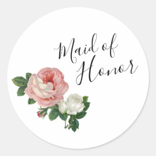 Elegante und moderne Blumen Rosen Brautjungfer Runder Aufkleber