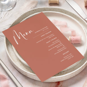 Elegante und moderne Hochzeit aus rotem Ton Menükarte
