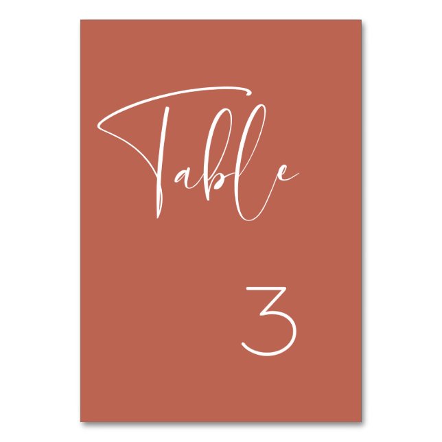 Elegante und moderne Hochzeit aus rotem Ton Tischnummer (Vorderseite)