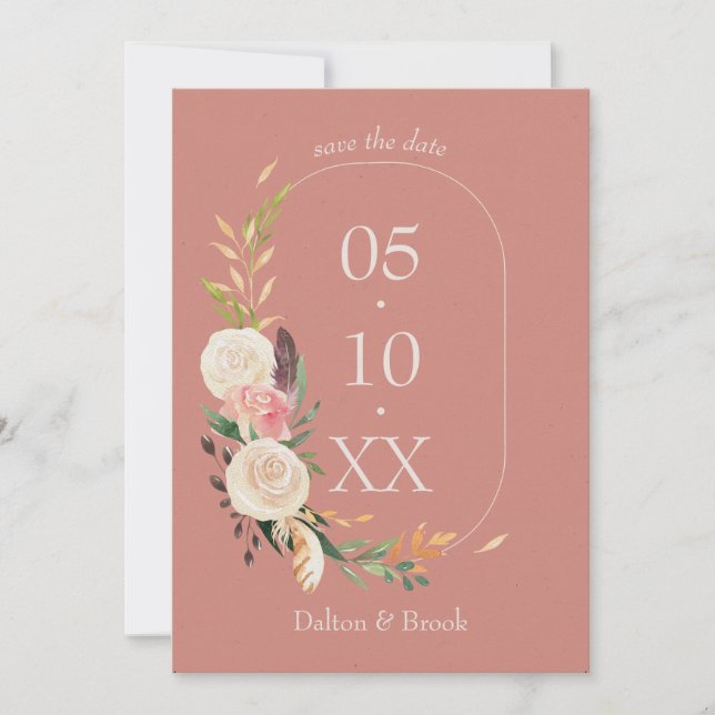 Elegante und moderne Hochzeiten der Terracotta Save The Date (Vorderseite)