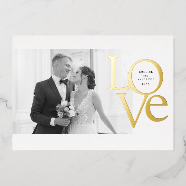 Elegante und moderne Liebe und Dank für das Hochze Folieneinladung (Vorderseite)
