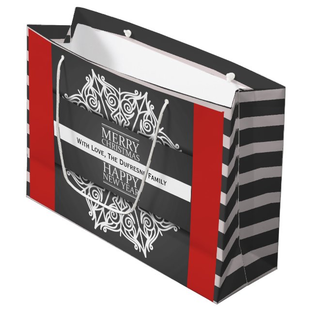 Elegante und moderne Personalisierte Weihnachten Große Geschenktüte (Vorderseite Schrägansicht)