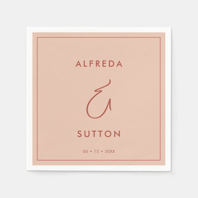 Elegante und moderne Pfirsichhochzeit Serviette (Vorderseite)