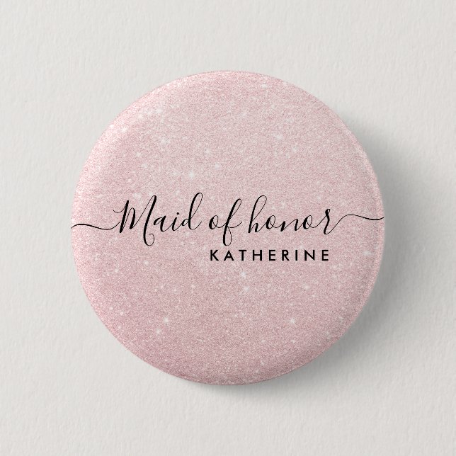 Elegante und moderne Rose Gold Glitzer Trauzeugin Button (Vorderseite)