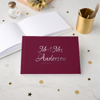Elegante und moderne Script Burgundy Wedding Gästebuch