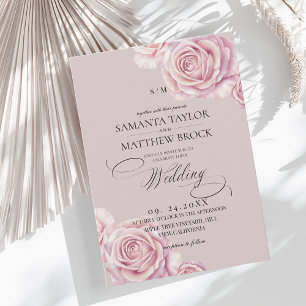 Elegante und moderne staubrosa Rosenhochzeit Einladung