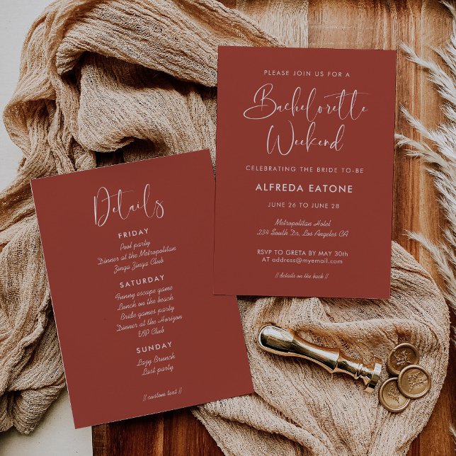 Elegante und moderne Terracotta Bachelorette Woche Einladung (Von Creator hochgeladen)