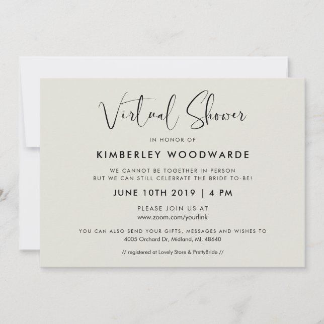 Elegante und moderne virtuelle Dusche Einladung (Vorderseite)