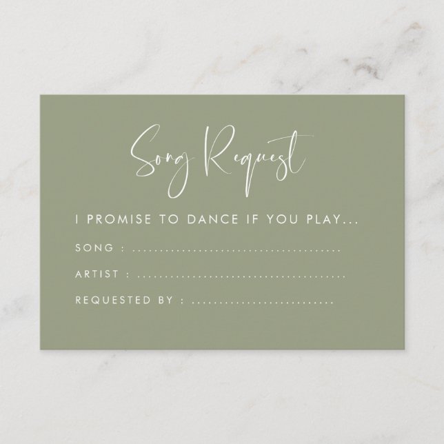Elegante und moderne Weise grün Hochzeit Song Anfr Begleitkarte (Vorderseite)