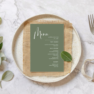 Elegante und moderne Weise-grüne Hochzeit Menükarte