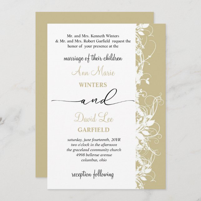 Elegante und moderne White Floral Script Hochzeit Einladung (Vorne/Hinten)