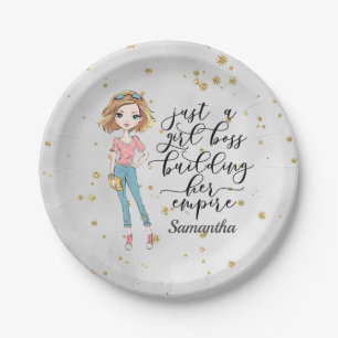 Elegante und Niedliche Dame Girl Boss Grau Pappteller
