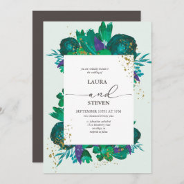 Elegante und opulente Blume und Goldflakes Hochzei Einladung