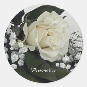 Elegante und romantische weiße Rose personalisierb Runder Aufkleber