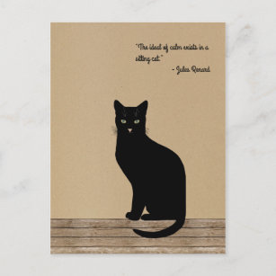 Elegante und ruhige sitzende schwarze Katze Postkarte
