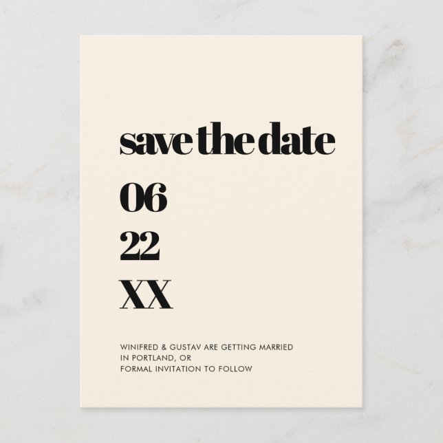Elegante und schicke Creme Save the Date Postkarte (Vorderseite)