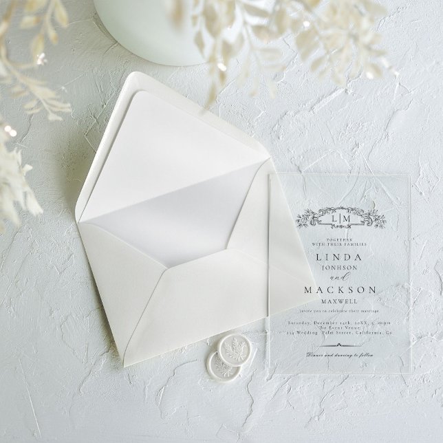 Elegante und schicke Hochzeit mit botanischem Wapp Acryleinladungen (Von Creator hochgeladen)