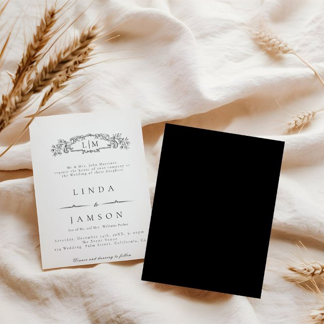 Elegante und schicke Hochzeit mit botanischem Wapp Einladung (Von Creator hochgeladen)