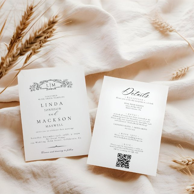 Elegante und schicke Hochzeit mit botanischem Wapp Einladung (Von Creator hochgeladen)